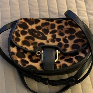 Chic leather J Crew Leopard Print Leather Crossbody Bag with Black Accents